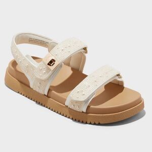 NWT A New Day Women's Jonie Footbed Sandals Size 8.5 ivory  Beaded Slip On Shoes